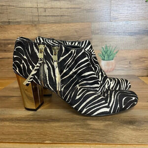 Dolce Vita Nimbus Calf Hair Bootie Black White Women Sz 8 gold heel